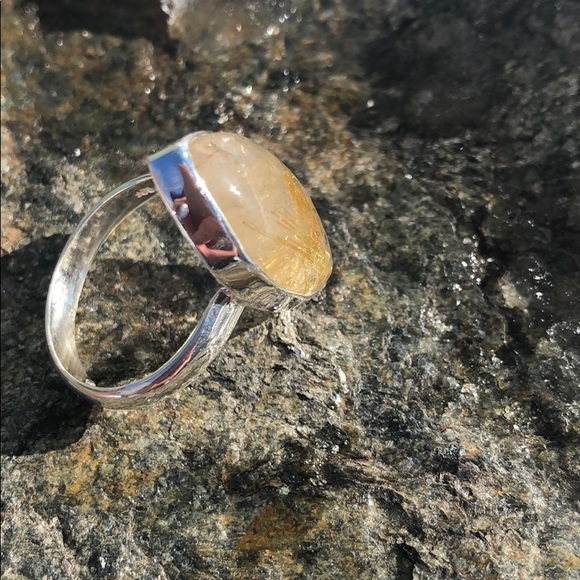 GOLDEN RUTILE 925 STERLING SILVER RING, SIZE 8.5 - Picture 3 of 12
